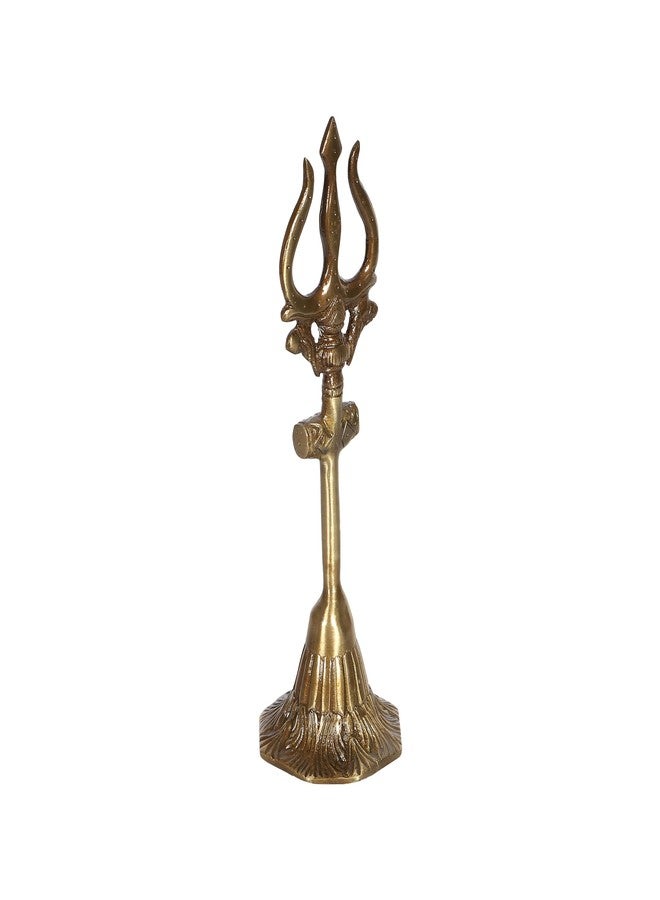 Two Moustaches 8 Inches Brass Shiva's Trishul with Damru, Antique Finish, Brass Mahadev Trishul with Damru Figurine, Shiva Trishul Statue, Solid Brass Heavy Weight 370 Grams, Standard, Pack of 1 - Image 4